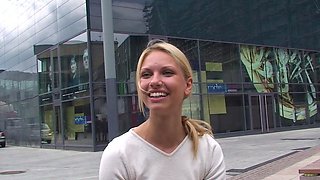 Beautiful amateur blonde barmaid paid sex in public