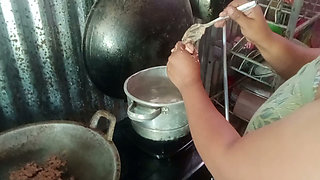 Stripping mother-in-law who is cooking