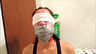 Self-gagged Latina Stepmom in Her First Gag Talk Video