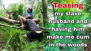 Training Zero Femdom Pussy Licking Slave in the Woods! Outdoor Public Orgasm Real Homemade Amateur Wife MILF FLR Flashing Sub