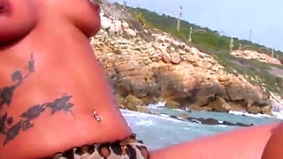 Beach threesome with two hoes