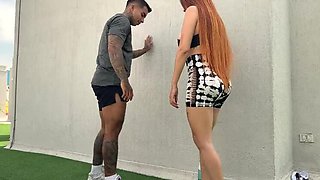 Muscular Latino Coach Pounds Busty Student Outdoors - Rough Doggy Style & Cowgirl Riding