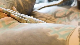 Roadtrip Tattooed Girl Fucks a Girl Anal with a Big Toys in Vintage Talbot Express