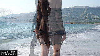 Sexy Woman at the Beach Takes a Foxtail Butt Plug in Her Ass - Outdoor Anal Plug