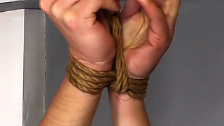One-leg Stand Ordeal: Arms Overhead, Wand on Leg Wrecks Orgasms as Slave Mila Struggles to Balance!