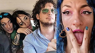 Stranded Lesbian Hitchhikers Share My Cock - Double Bj - Outdoor Standing