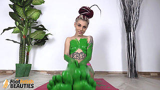 A Tattooed Petite Sweetheart's Colorful Yoga at Home