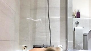 Happy blonde super teen masturbates herself with a toy