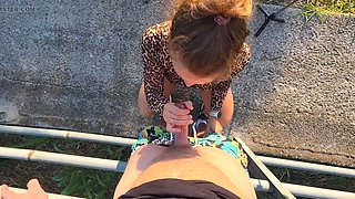 HottPussyTits Performs Risky Roadside Deepthroat and Tit Cumshot