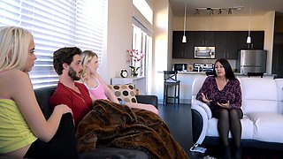 Two blonde teens in threesome at the pool