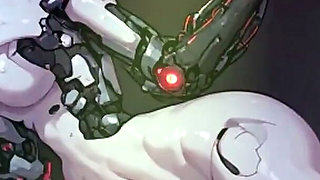 Naked Anime Cyborg - Tall Slim Girl with Manhwa Dark Style Robotic Arm