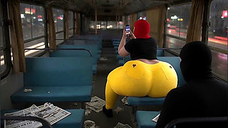 Big Ass Girl in Tight Yellow Leggings Waiting for the Bus