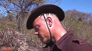 Bodo fucks Mexican MILF outdoors doggy style with saggy tits and blowjob