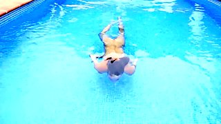 Small-Titted Brunette Amateur Blowjob by the Pool