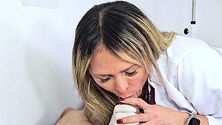 Horny doctor makes her young patient fuck her in her