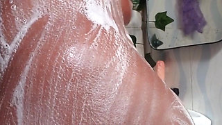 In the Shower Bathing, Massaging Boobs and Fingering Pussy Ass in Doggy Style