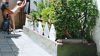 naked girl has sex with a stranger outdoors in public