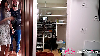 Cheating Wife Sucks Lover's Big Dick and Rough Fucks in the Storage Room Secret from Husband