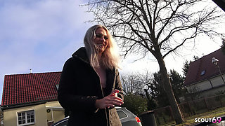 German Blonde Girl Lisa Pick up and Talk to Risky Fuck in Car at Public Place