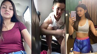 Immensely Super-cute Young Woman Tearing up With Bf In Van After Class In School Sundress Noisy Squealing