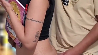 Slutty Student Gets Cumshot in Public on the Bus