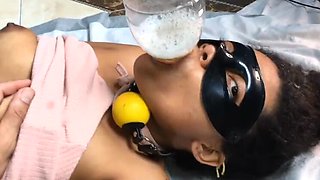 Submissive Latina Brunette Tied Up and Used as Human Toilet in Fetish Piss Drinking Scene