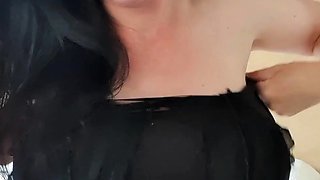 Busty brunette babe tease you with her big boobs