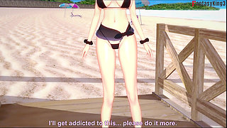 Makima blowjob on the beach - chainsaw man