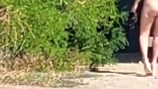 Slave Tih Shows Her Pussy and Tits Under the Bridge