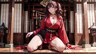 Taboo First Encounter at the Shrine, Kneeling in the Corridor While Stroking Her Hair