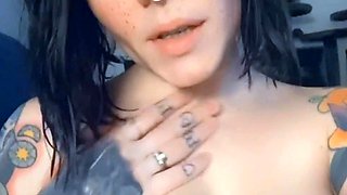 Beautiful Brunette Big Boobs Rides Fake Cock