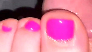 Beautiful Pink Nails Close up Toesjob No Hands