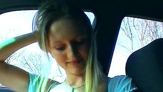 Blonde Sucks Cock and Shows Wet Pussy in Car