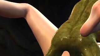 Hot sex! Beautiful young queen gets fucked hard by a Google green monster in the mystical cave