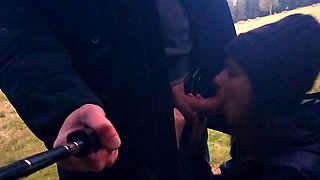Risky Outdoor Blowjob. We were walking in the park. I saw a