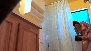 Stepdaughter 21 shaves pussy in shower (voyeur)