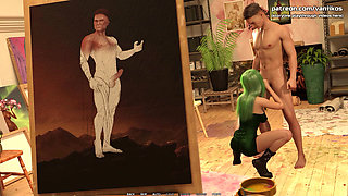 Beautiful Teen With Green Hair And A Perfect Body Gives Blowjob, Deepthroat And Swallows Cum - Taboo University