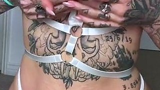 Busty curly brunette with big boobs fucks on couch