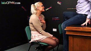 Horny blonde babe gives head to DILF