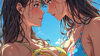 AI Anime Hentai Uncensored, Uncensored video of Lesbian MILF Kissing, 3D Hentai Gangbang Cartoon on closeup by Kiidzy Animates
