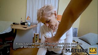 Mature4k. lady over fifty in stockings takes cheque in shape of cock