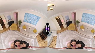 Teen Amelia & Roxy share passionate lesbian kisses in POV VR