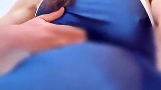 TRANSSEXUAL Anime Bathing suit Solo - Wanking Off & Jizzing Inwards Latex Taunt