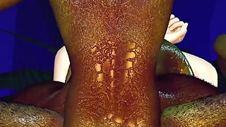 3D Cute Skinny Asian Slut Have Threesome Sex with Two Big Cock Monsters