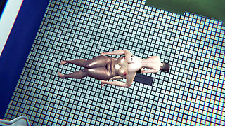 FAT hot schoolgirl fucks her best friend FEMBOY sissy in the bathroom - Hetnai 3D animation