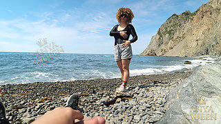155 Caught on Beach: Sporty Girl in Crotchless Bodysuit Rides Stranger Hard