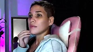 Amateur busty brunette masturbates and does hand job