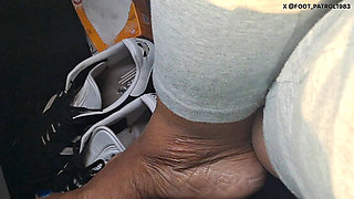 Barefoot Passenger Blue Toes Foot Play While Riding in the Car