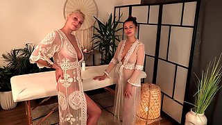 Talcum Powder Lesbian Massage With Sandra And Veronica - Veronica Massage - Veronica massage