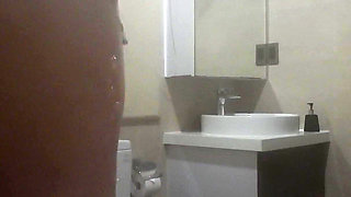 Playing with My Big Thick Cock as I Watch My Step Sister Shower